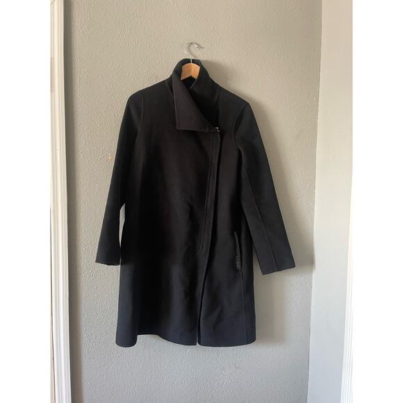 VINCE ASYMMETRIC MOCK NECK WOOL BLEND BLACK COAT‎ - Picture 9 of 14